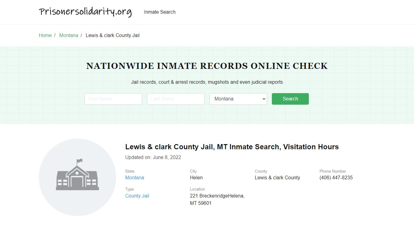 Lewis & clark County Jail, MT Inmate Search, Visitation Hours