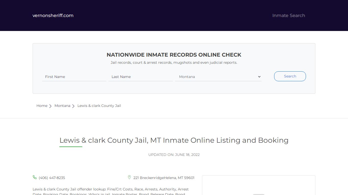 Lewis & clark County Jail, MT Inmate Online Listing and Booking